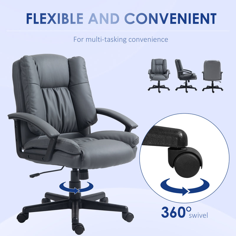HOMCOM Faux Leather Home Office Chair Mid Back Desk Chair With Arms - Dark Grey/Light Grey