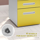 3 Drawer Modern Steel Filing Cabinet W/ 4 Wheels Lock Pencil Box Office Yellow