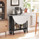 HOMCOM Folding Dining Table, Drop Leaf Table With Open Shelf, White Marble