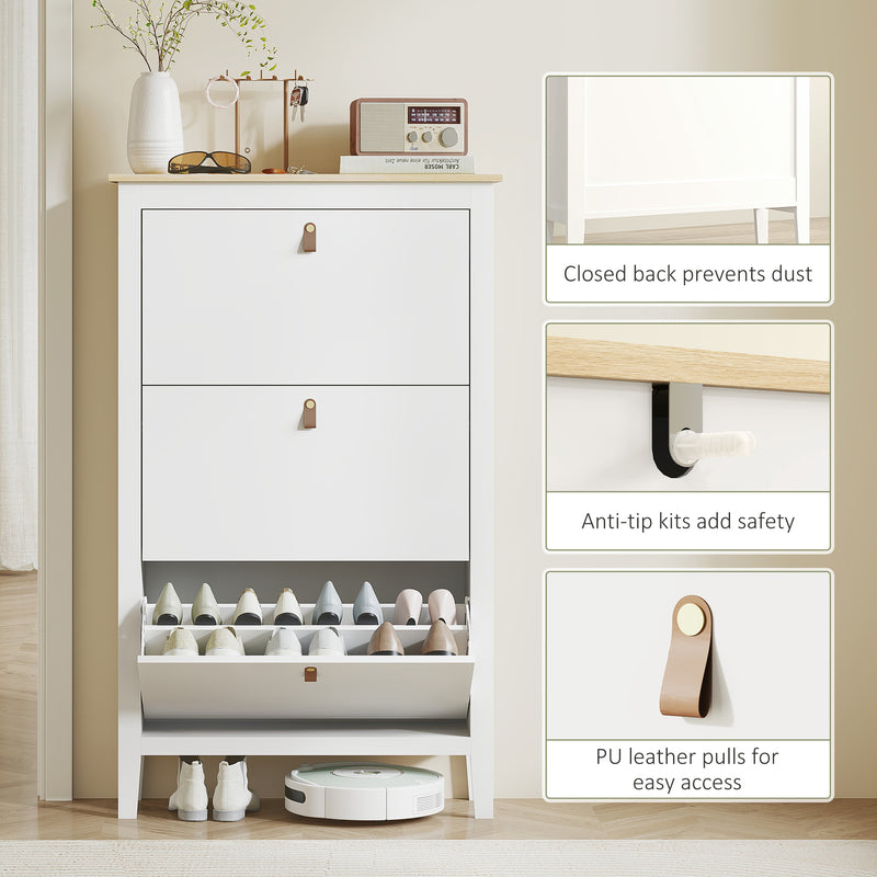 HOMCOM 3 Drawer Shoe Cabinet with Flip Doors for Hallway, Entryway, White
