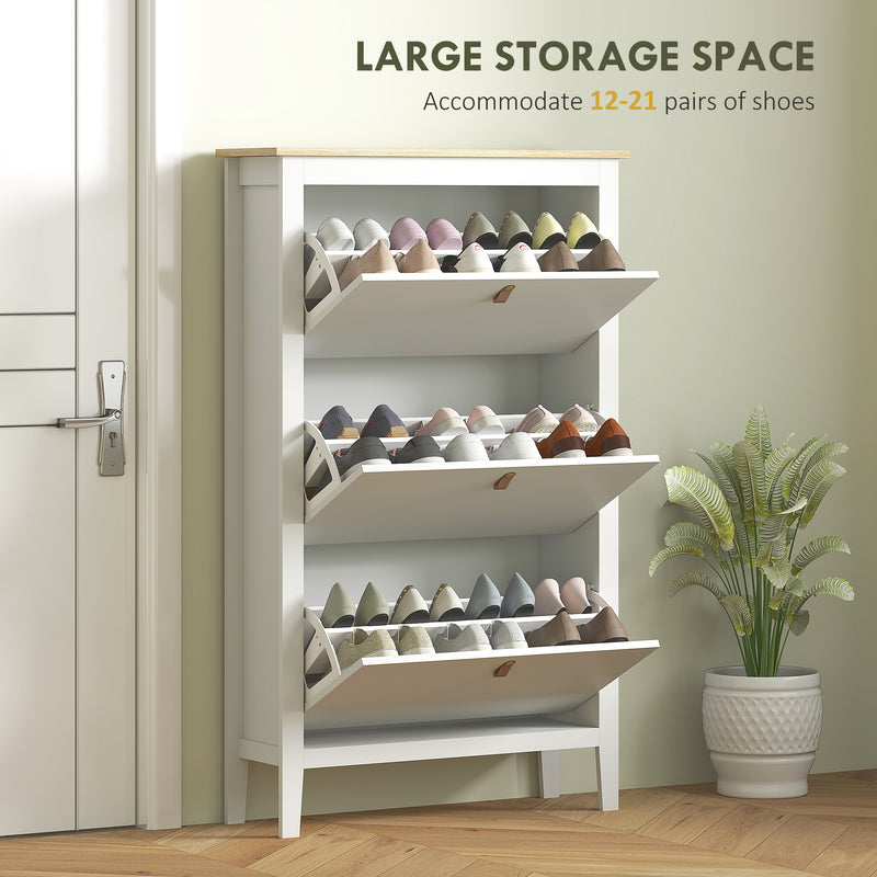 HOMCOM 3 Drawer Shoe Cabinet with Flip Doors for Hallway, Entryway, White