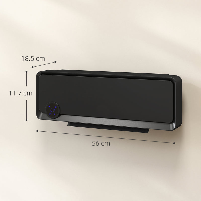 HOMCOM 1000W/2000W Wall Downflow Heater 10-49Â°C Temperature w/ Timer, Black