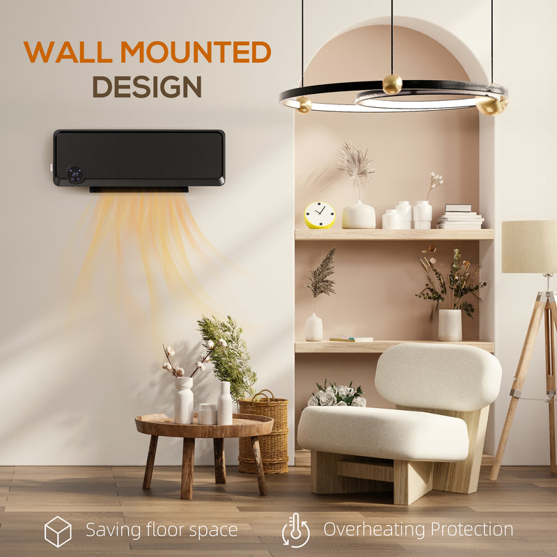 HOMCOM 1000W/2000W Wall Downflow Heater 10-49Â°C Temperature w/ Timer, Black