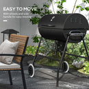 Outsunny Barrel Charcoal Barbecue BBQ Grill Trolley W/ Ash Catcher Thermometer