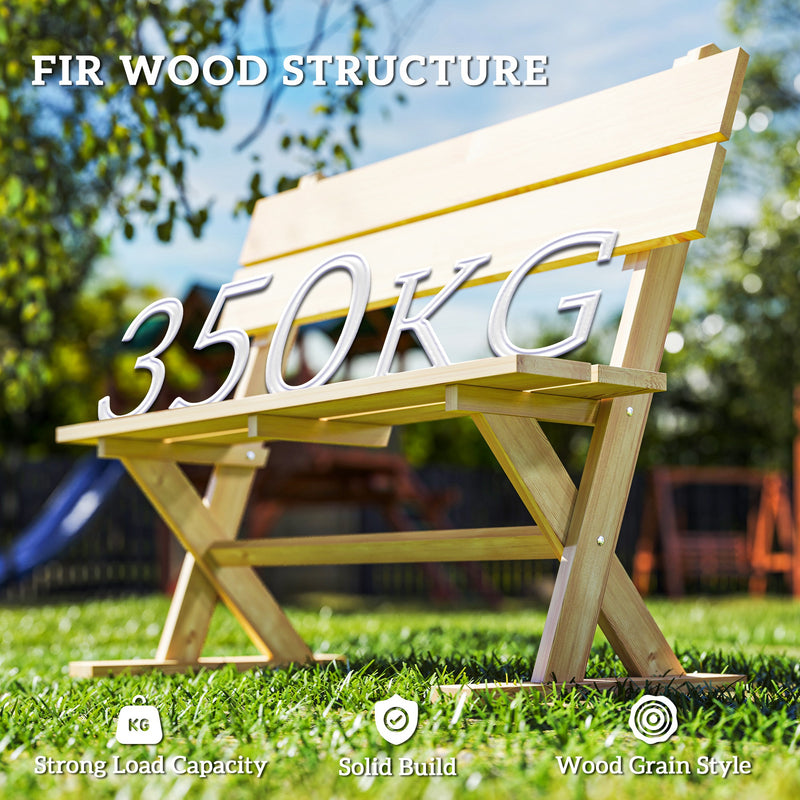 Outsunny 2 Seater Wooden Garden Bench Outdoor Loveseat with Back, Natural