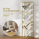HOMCOM 10 Tier Tree Bookshelf Modern Tall Bookcase White Gold Tone