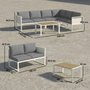 Outsunny 6 Seater Metal Garden Furniture Corner Sofa Set, White