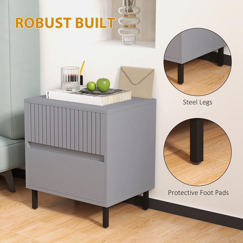 HOMCOM Bedside Table With 2 Drawers And Steel Legs For Bedroom - Grey/White