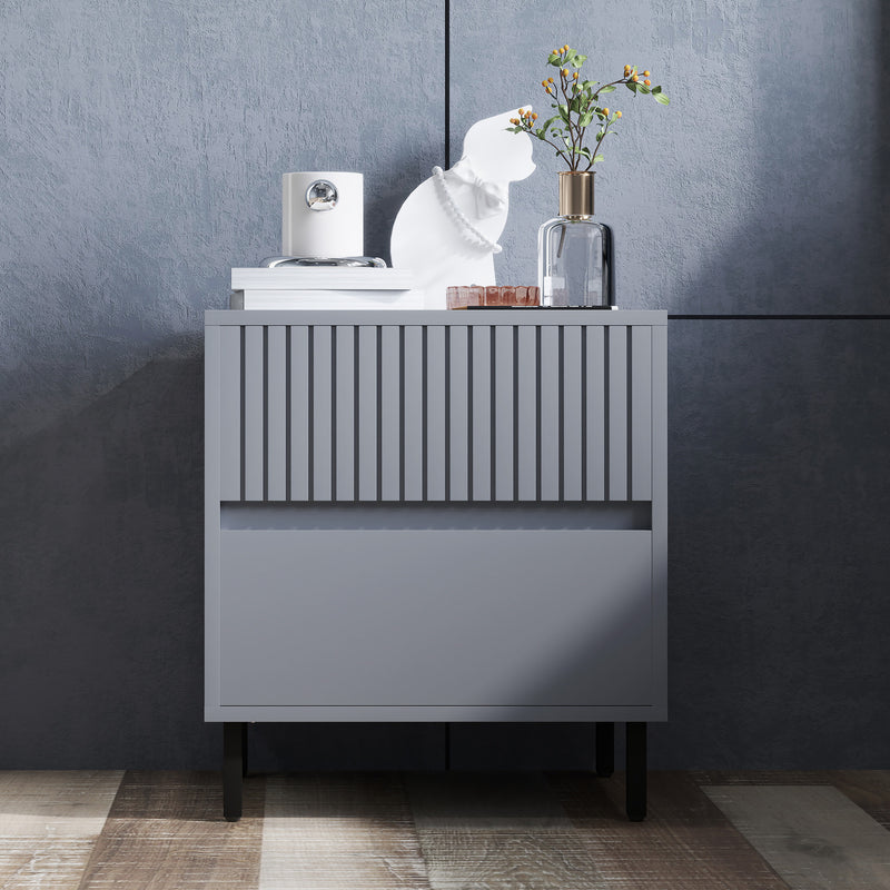 HOMCOM Bedside Table With 2 Drawers And Steel Legs For Bedroom - Grey/White