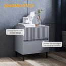 HOMCOM Bedside Table With 2 Drawers And Steel Legs For Bedroom - Grey/White