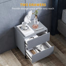 HOMCOM Bedside Table With 2 Drawers And Steel Legs For Bedroom - Grey/White