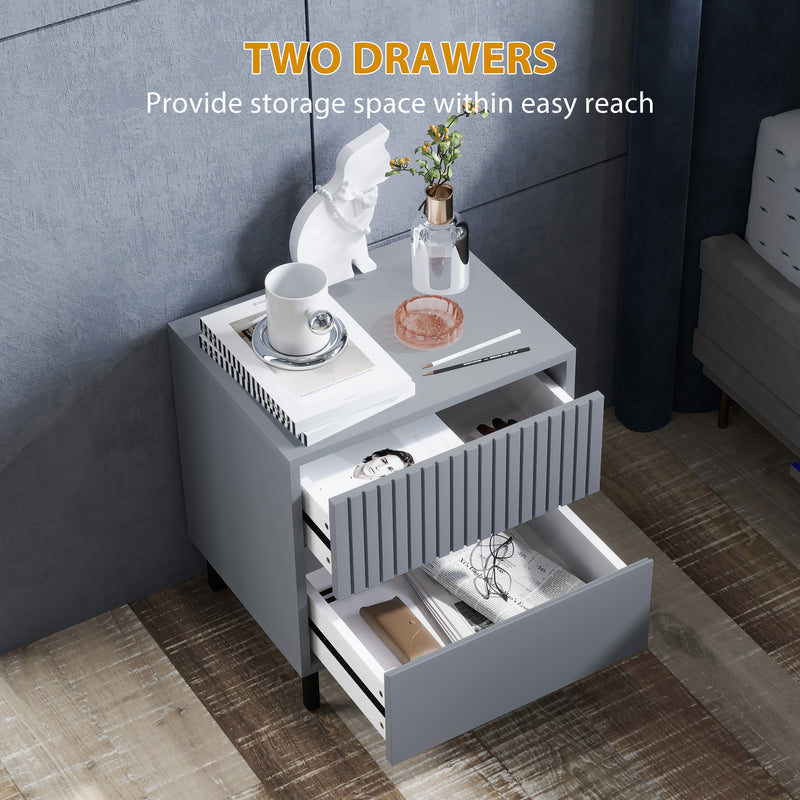 HOMCOM Bedside Table With 2 Drawers And Steel Legs For Bedroom - Grey/White