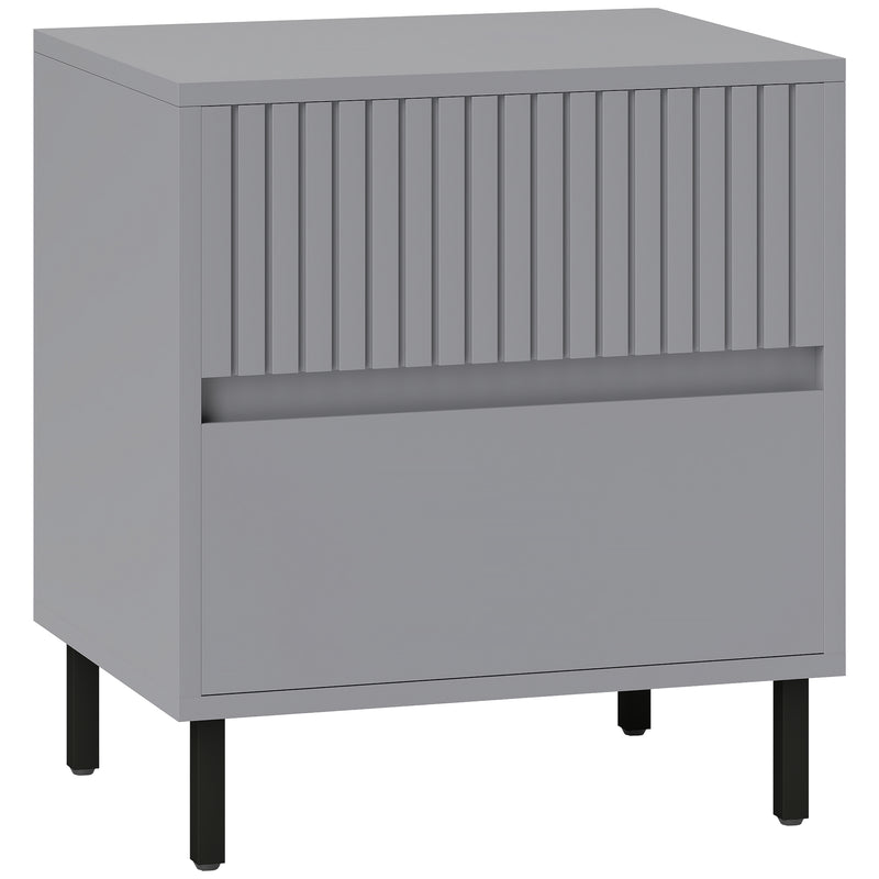 HOMCOM Bedside Table With 2 Drawers And Steel Legs For Bedroom - Grey/White