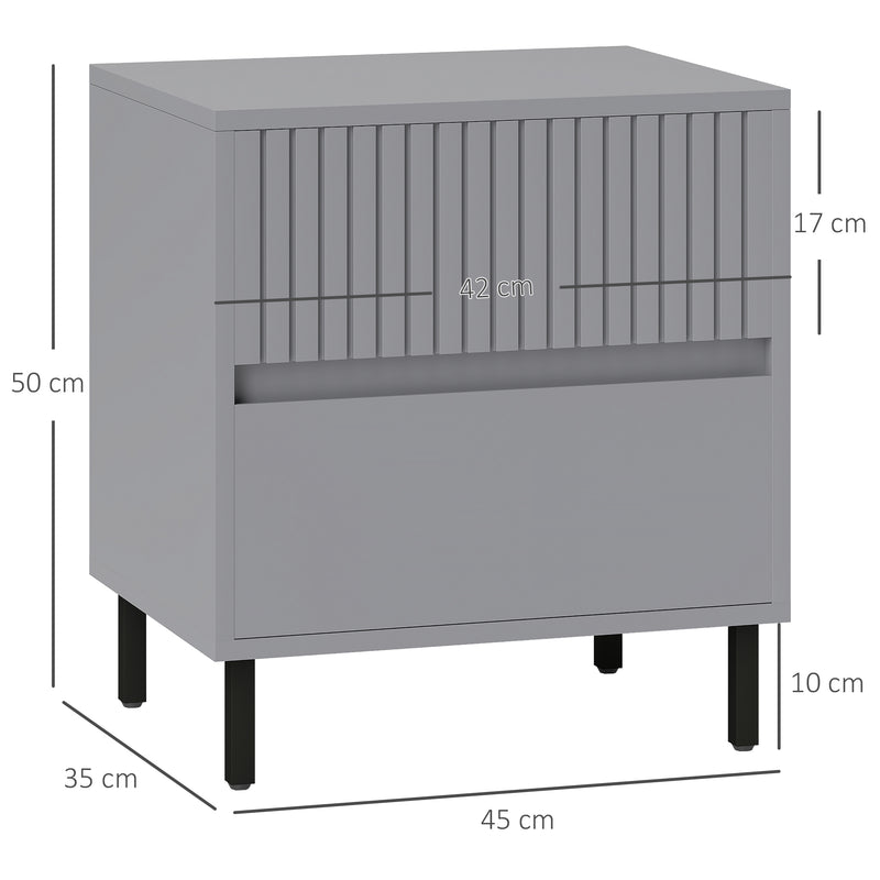 HOMCOM Bedside Table With 2 Drawers And Steel Legs For Bedroom - Grey/White