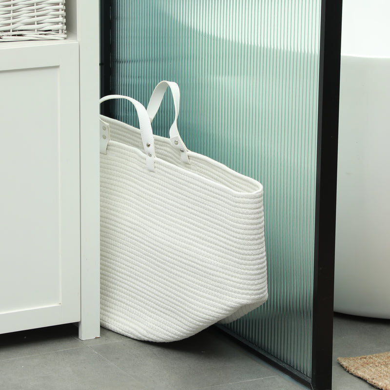 HOMCOM 88L Cotton Rope Laundry Basket With Handles For Pillows Clothes - Grey/Cream