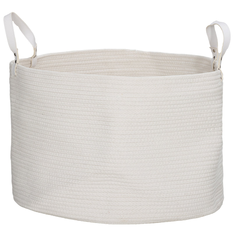 HOMCOM 88L Cotton Rope Laundry Basket With Handles For Pillows Clothes - Grey/Cream