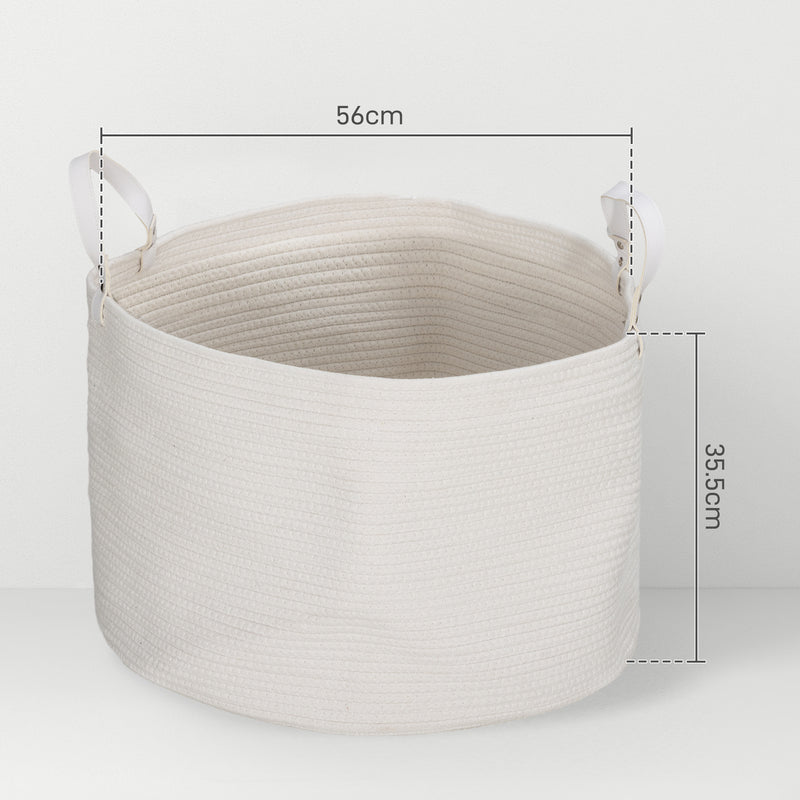 HOMCOM 88L Cotton Rope Laundry Basket With Handles For Pillows Clothes - Grey/Cream