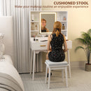 HOMCOM Dressing Table with LED Lighted Mirror and Cushioned Stool White