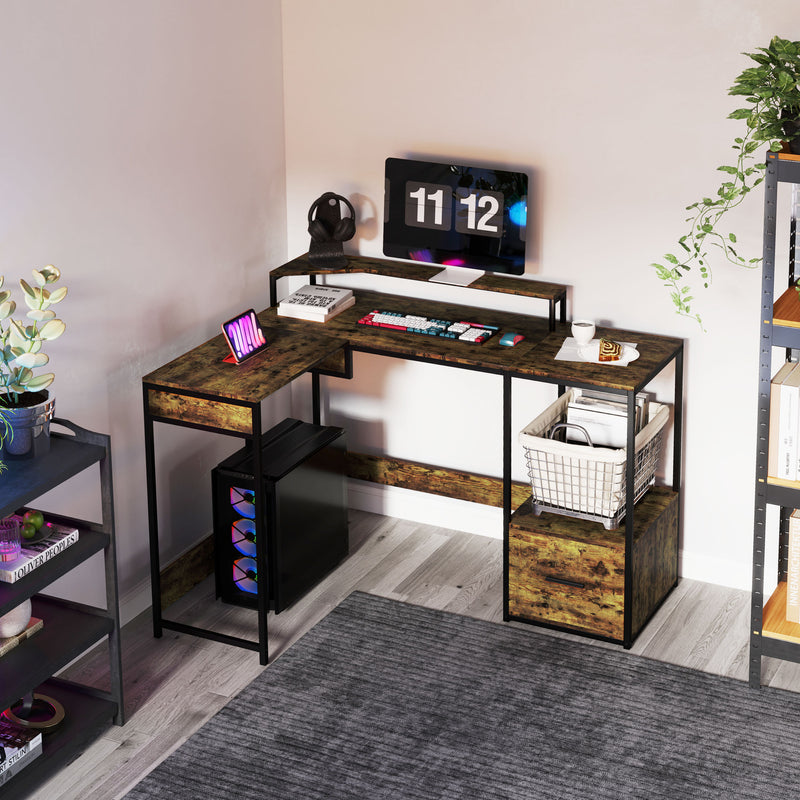 HOMCOM L Shaped Desk, Computer Table with Liftable Desktop
