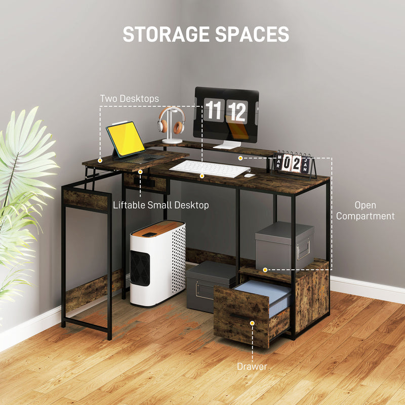 HOMCOM L Shaped Desk, Computer Table with Liftable Desktop