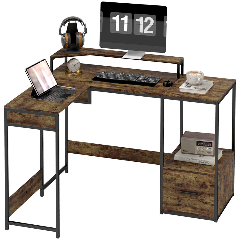 HOMCOM L Shaped Desk, Computer Table with Liftable Desktop
