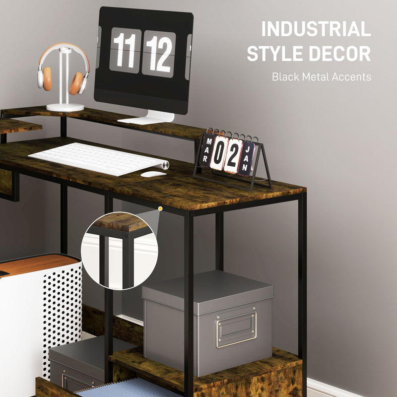 HOMCOM L Shaped Desk, Computer Table with Liftable Desktop
