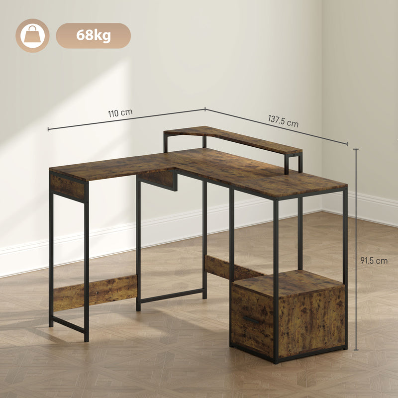 HOMCOM L Shaped Desk, Computer Table with Liftable Desktop