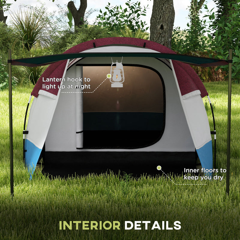 Outsunny 2-3 Man Camping Tunnel Tent with Bedroom and Living Room, Red