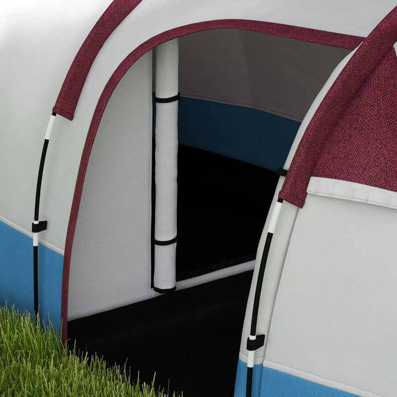 Outsunny 2-3 Man Camping Tunnel Tent with Bedroom and Living Room, Red