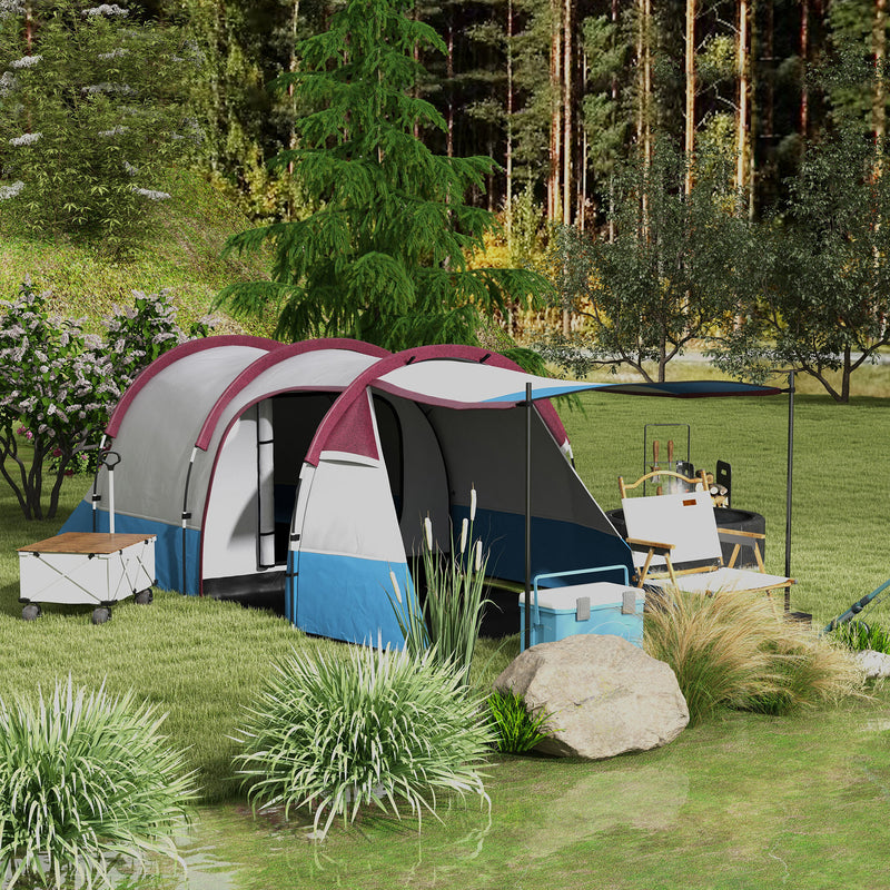 3 man tunnel tent Outsunny 2-3 Man Camping Tunnel Tent with Bedroom and Living Room, Red