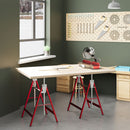 HOMCOM Set Of 2 Steel Saw Horses Telescopic Builders Work Bench Folding Red