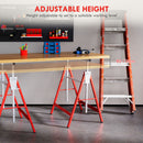 HOMCOM Set Of 2 Steel Saw Horses Telescopic Builders Work Bench Folding Red