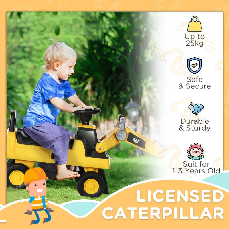 HOMCOM CAT Licensed Kids Construction Ride-On - for Ages 1-3 Years