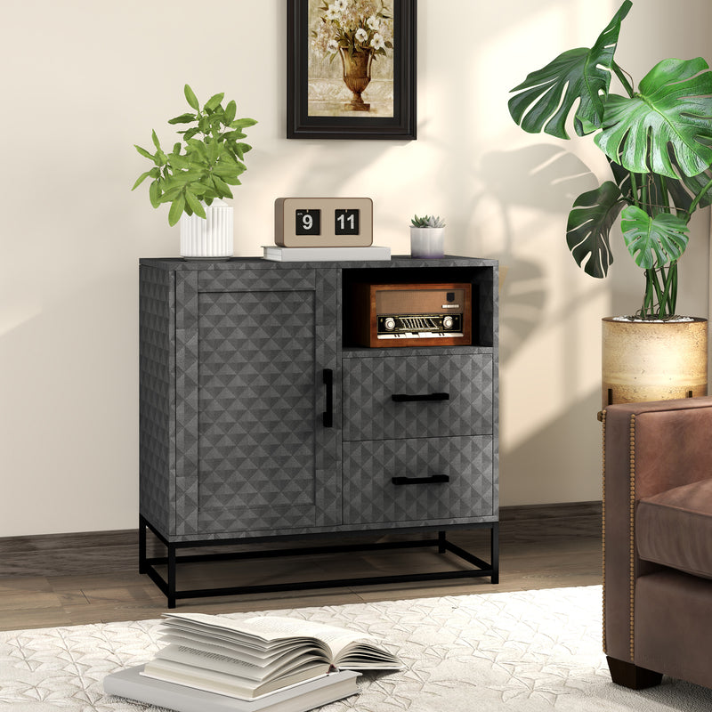HOMCOM Cupboard with Adjustable Shelf, Open Compartment, 2 Drawers