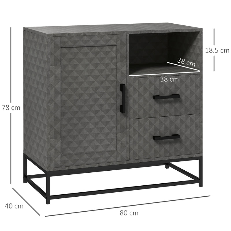 HOMCOM Cupboard with Adjustable Shelf, Open Compartment, 2 Drawers