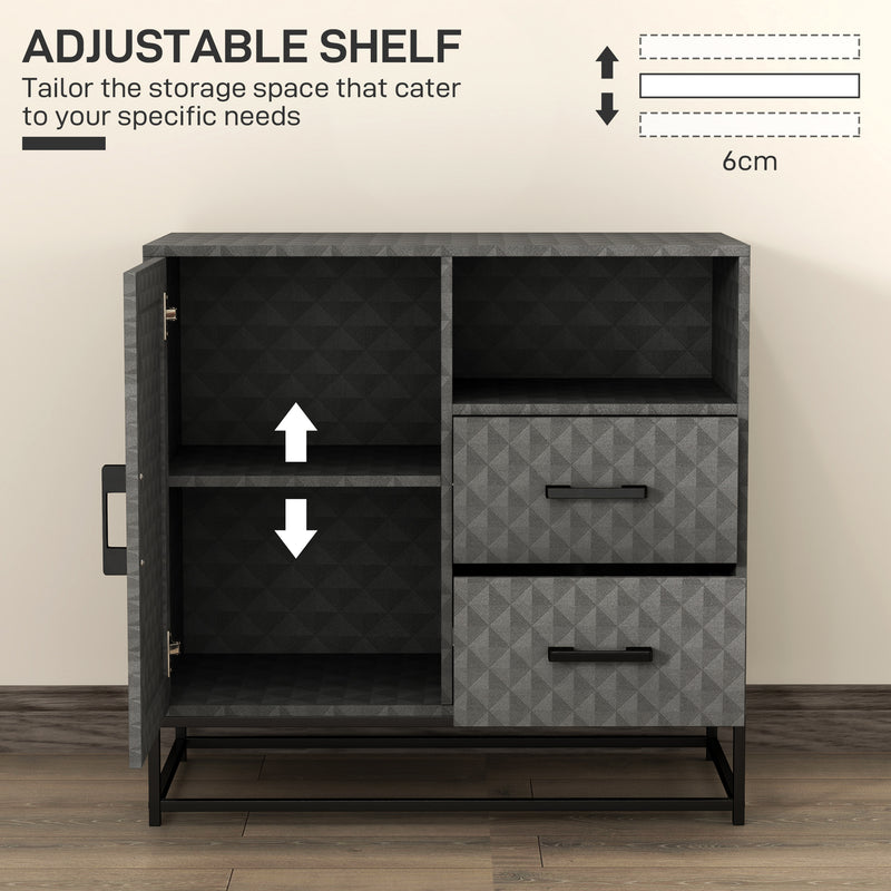 HOMCOM Cupboard with Adjustable Shelf, Open Compartment, 2 Drawers