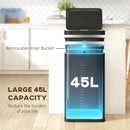 HOMCOM 45L Sensor Bin, Metal Kitchen Bin with Automatic Close, Black