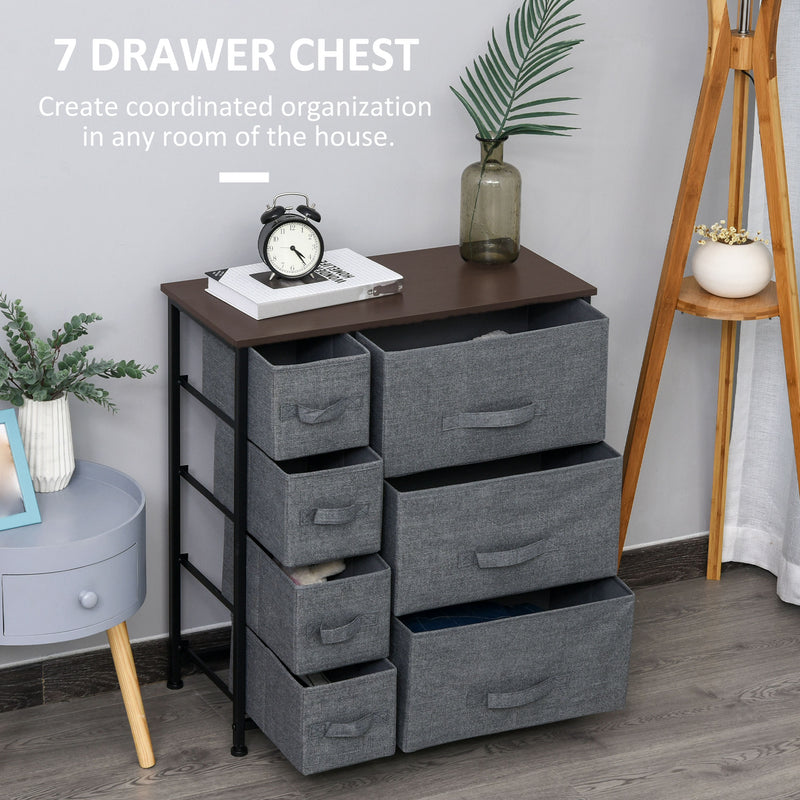 HOMCOM Chest of Drawers with 7 Dresser Drawers for Home Bedroom, Dark Grey