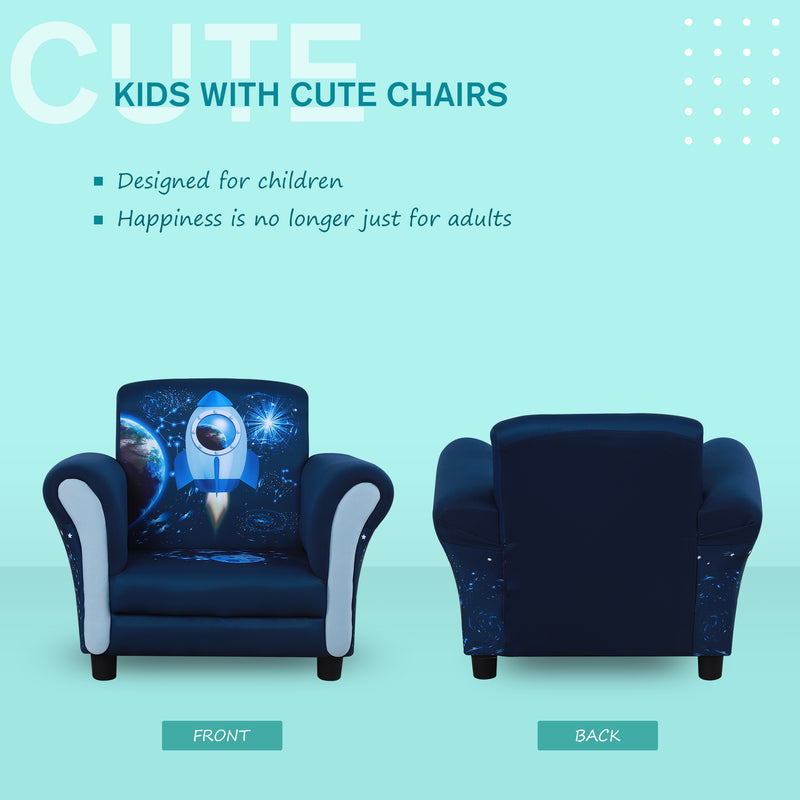 HOMCOM Kids Polyester Upholstered Outer-Space Armchair Blue/Yellow