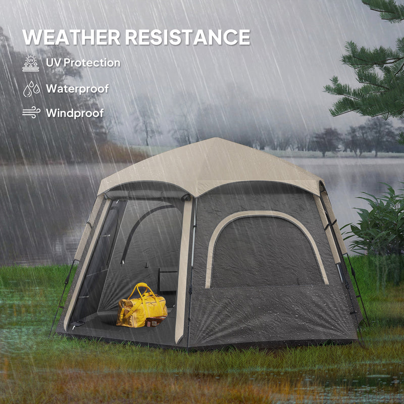 Outsunny Instant Camping Tent, 4 Person Easy Setup Dome Tent - Dark Grey/Light Grey/Yellow