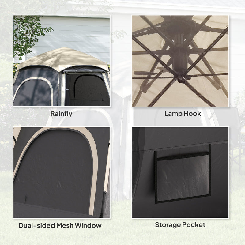 Outsunny Instant Camping Tent, 4 Person Easy Setup Dome Tent - Dark Grey/Light Grey/Yellow