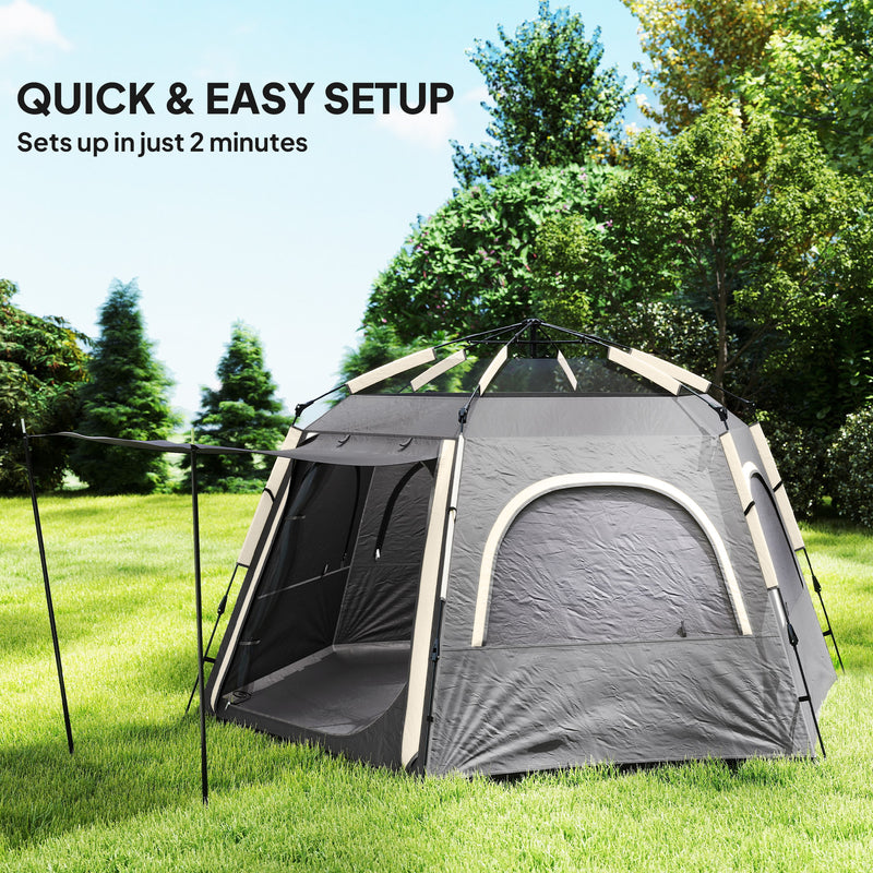 Outsunny Instant Camping Tent, 4 Person Easy Setup Dome Tent - Dark Grey/Light Grey/Yellow