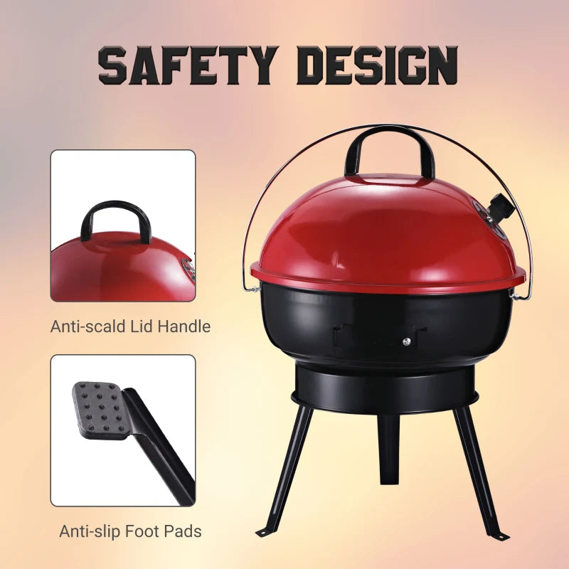 Outsunny Compact Portable Charcoal BBQ Grill - Red