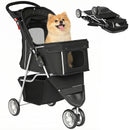 PawHut Pet Stroller Pushchair Carrier For Cat Puppy With 3 Wheels Black