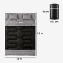 Outsunny Double Sleeping Bag With 2 Pillows, 220 X 160cm Sleeping Bag Grey