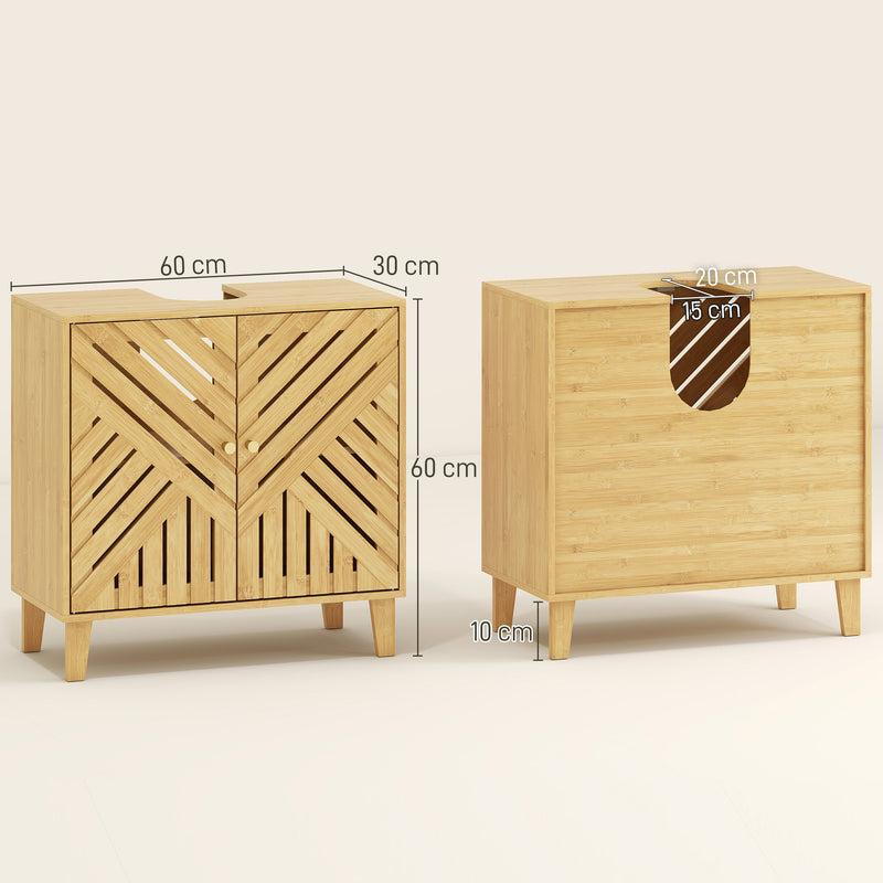 HOMCOM Bamboo Bathroom Under Sink Cabinet with Adjustable Shelf, Natural