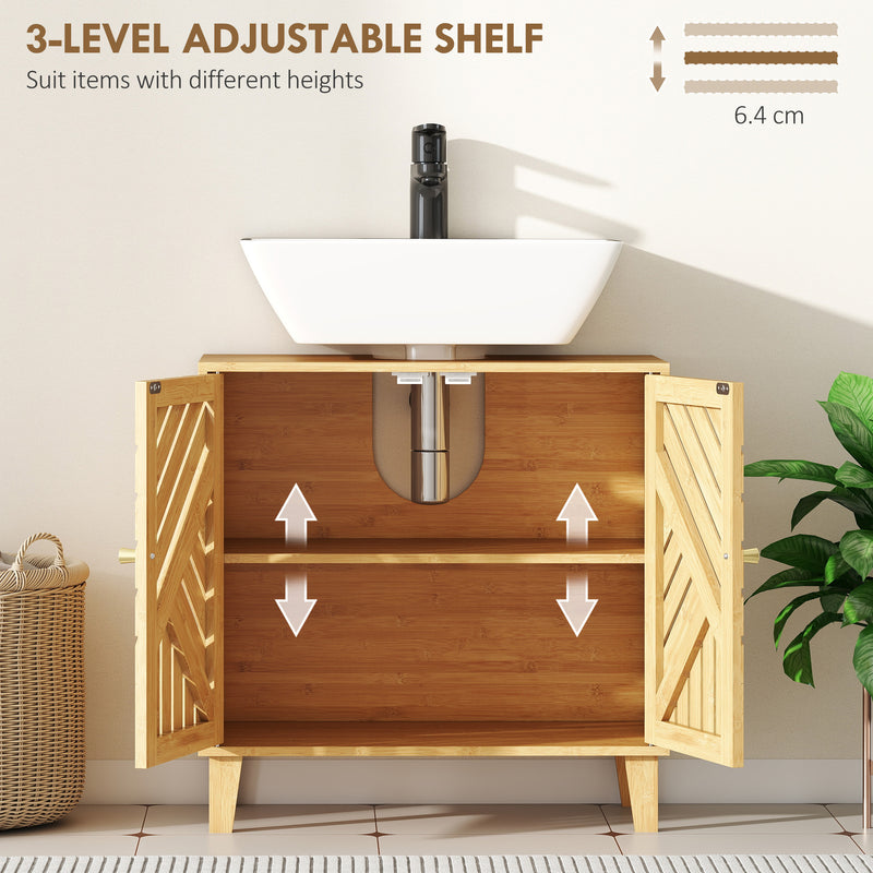 HOMCOM Bamboo Bathroom Under Sink Cabinet with Adjustable Shelf, Natural