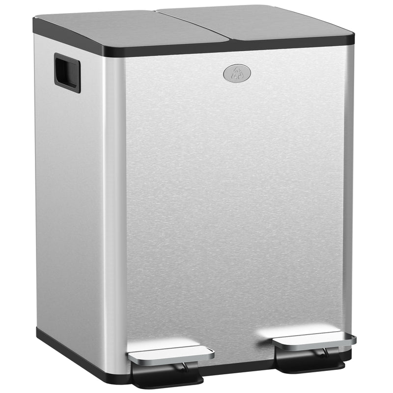 HOMCOM 2 x 20L Dual Kitchen Bin Pedal Bin for Recycling and Waste