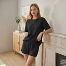 Short Sleeve Loungewear Set Ribbed Black