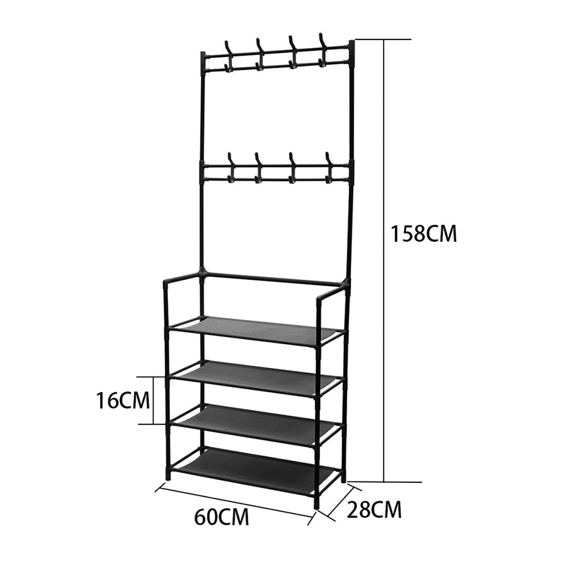 Livingandhome Entryway 4 Tier Shoe Rack with Coat Hanger